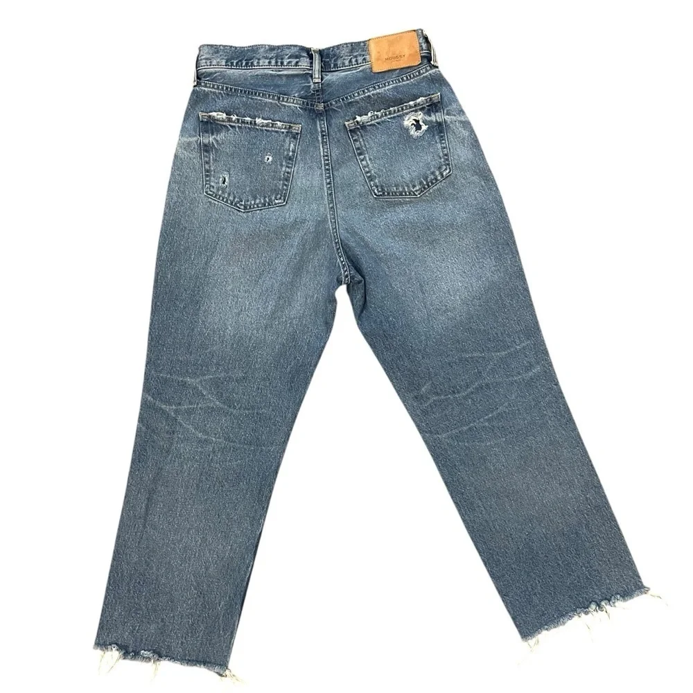 MOUSSY VINTAGE Women's Distressed Howa Jeans Raw Hem Button Fly Straight Blue 27